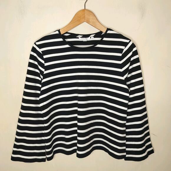 Chico's Striped Long Flare Sleeve Top - Picture 1 of 7